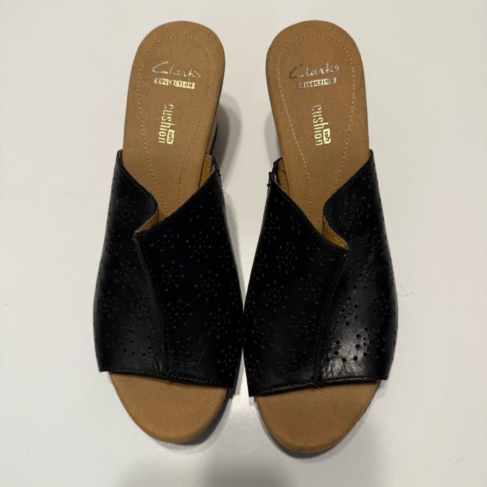 Clarks Black Leather Mules